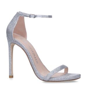 Stuart Weitzman Embellished Silver Sparkle Shimmer Nudistsong Sandals 120 sz 10